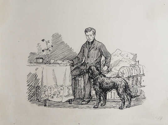 Симоновская (Гумилёва) Наталья Викторовна. Две иллюстрации к рассказу Б.В. Емельянов «Как я покупал собаку» (из сб.: Рассказ за рассказом: Избранные рассказы советских писателей. В 2 т. М.: Детгиз, 1954-1955)